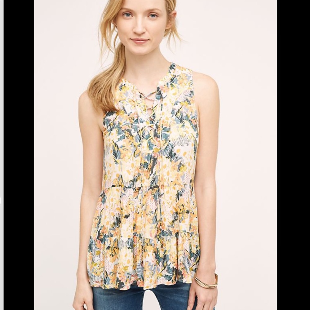 Floreat Anafa Floral Tiered Lace Up Top Sz 4